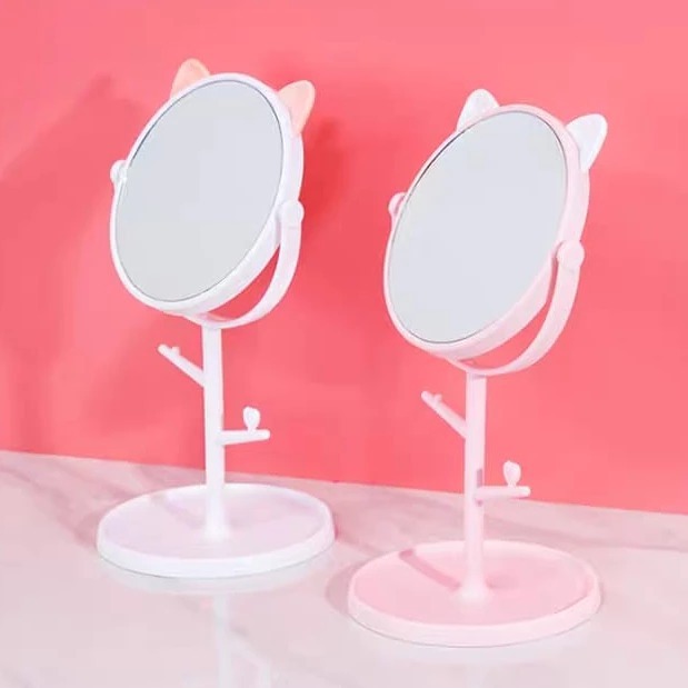 Detalhes do Espelho de Mesa Gatinho com Suporte Porta Joias