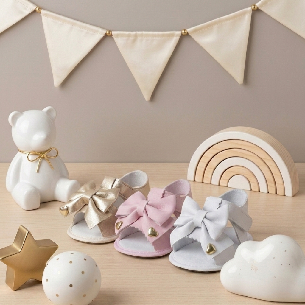 Sandália Infantil Bebê Feminina com Laço Delicado Antiderrapante Velcro