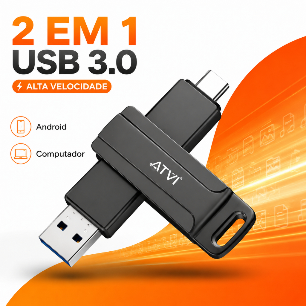 Pen Drive OTG USB 3.0 Tipo-C 4GB Transferência Rápida à Prova d'Água para Celular