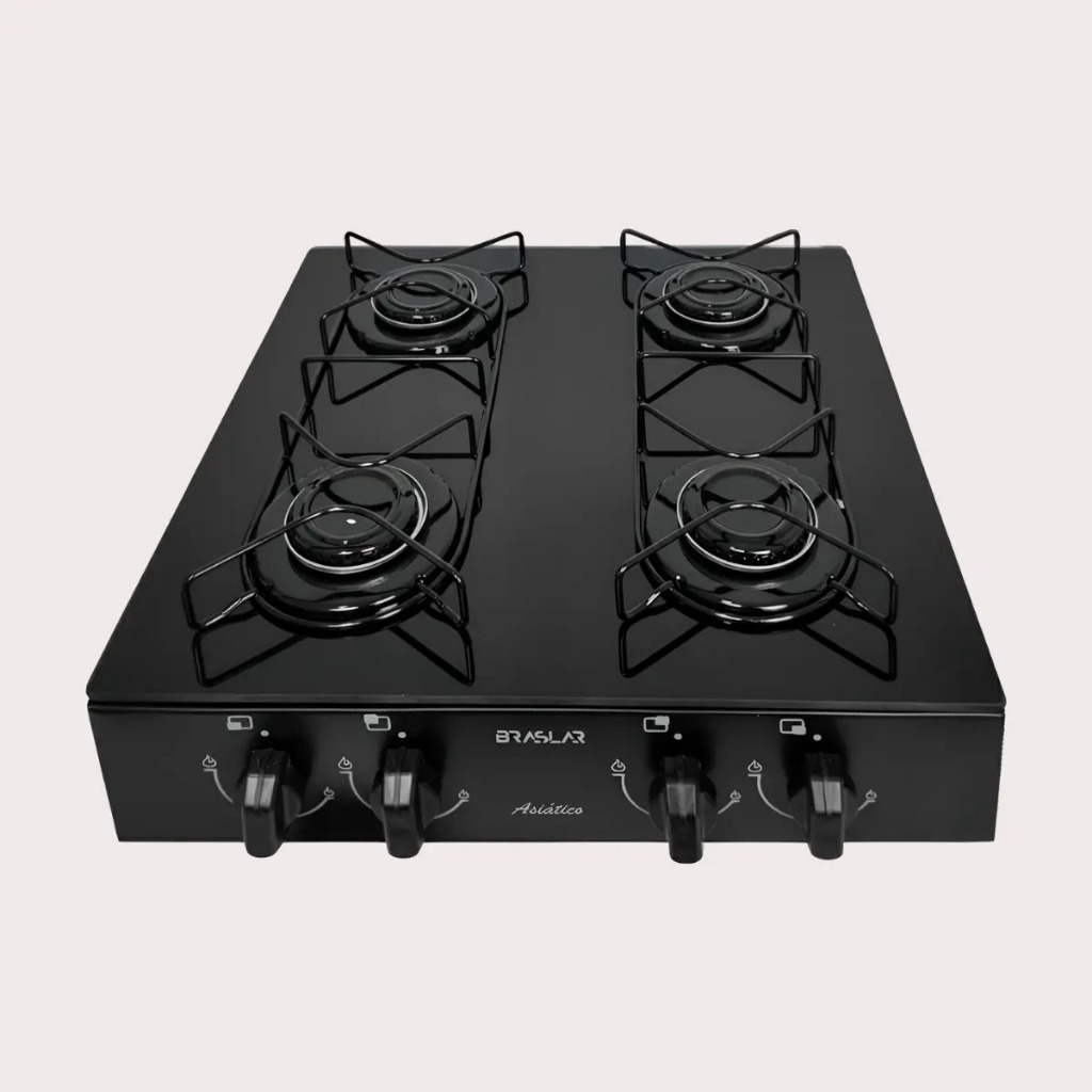 Fogão Cooktop Asiático Mesa De Vidro 4 Bocas Braslar Preto