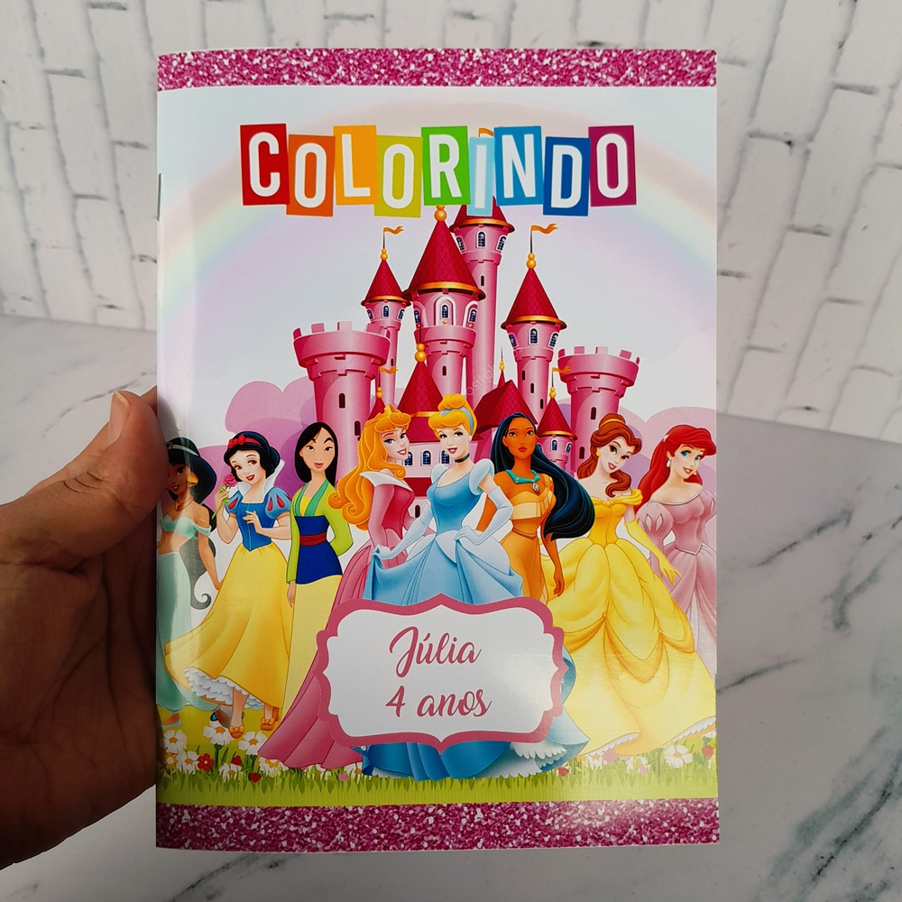 Kit Livrinhos de Colorir Revistinha Lembrancinha para Aniversário Personalizado Princesas