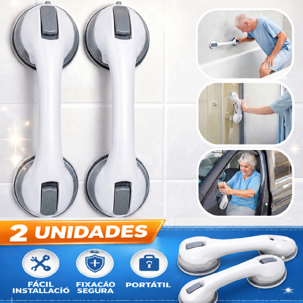 Ventosa Dupla 80kg Suporte de Segurança Barras Fixas Com Ventosa Para Idosos e Deficientes Apoio Portátil Banheiro