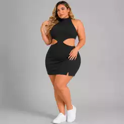 Vestido Feminino Ribana Canelada com Recorte na Cintura – Moda Plus Size