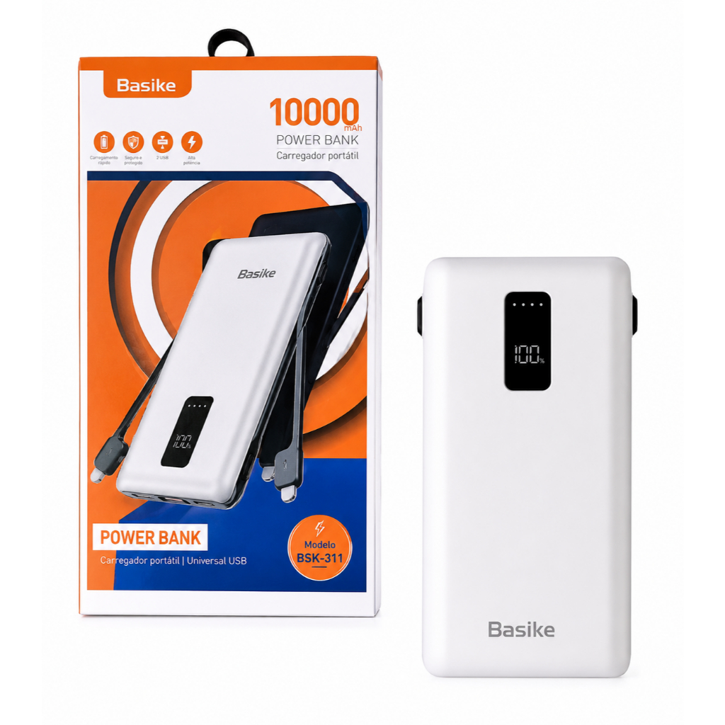 Powerbank Portátil 10000 mAh Inova Turbo 3 em 1 Basike POW-9926