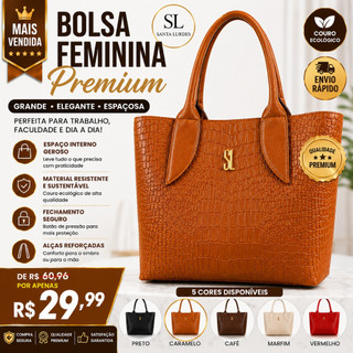 Bolsa Feminina Tote Grande Couro Ecológico Crocodilo SL – Bolsa Sacola Espaçosa Notebook …