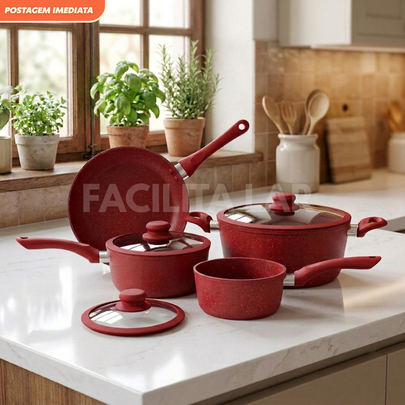 Imagem Jogo De Panelas Cerâmica Antiaderente 4 Peças Linha Viena Alumínio Grosso Indução Saudável Livre Pfoa Cozinha Completa