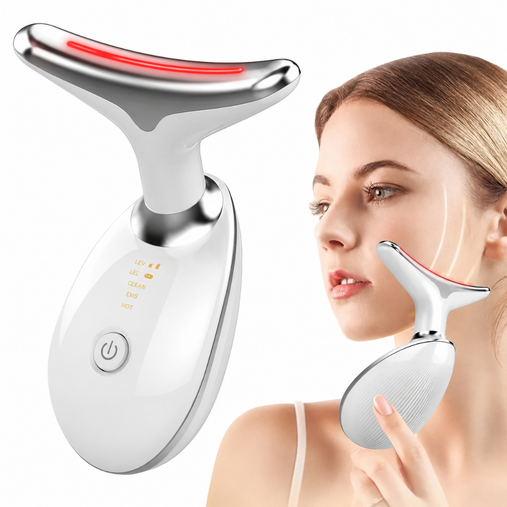 Massageador De Pescoço e Rosto LED Vibração Fototerapia Para Rejuvenescer Firmeza Anti-Rugas