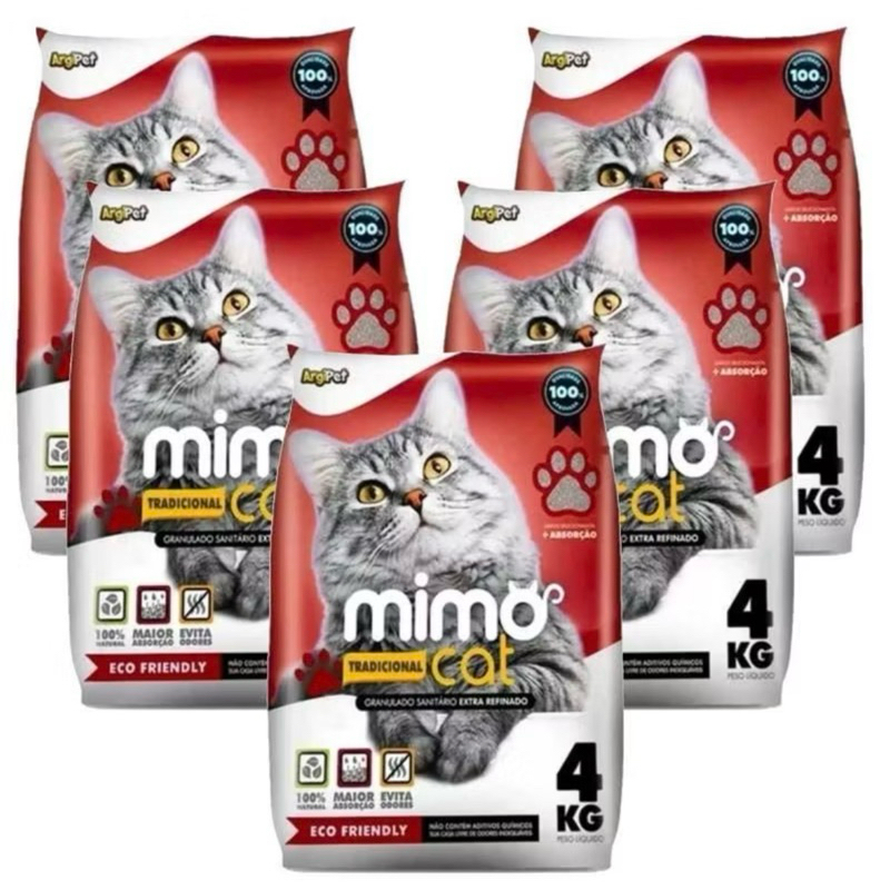 Areia Sanitária Higiênica 4x5kg Argila Natural para Gatos Grãos Médios Tradicional 20 kg Mimo — imagem 2 de 2