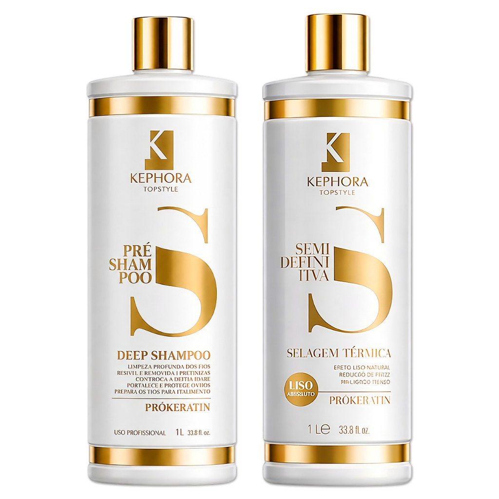 Kit Kephora Semi Definitiva Selagem 1L + Pré Shampoo Limpeza Profunda Liso Intenso Progressiva
