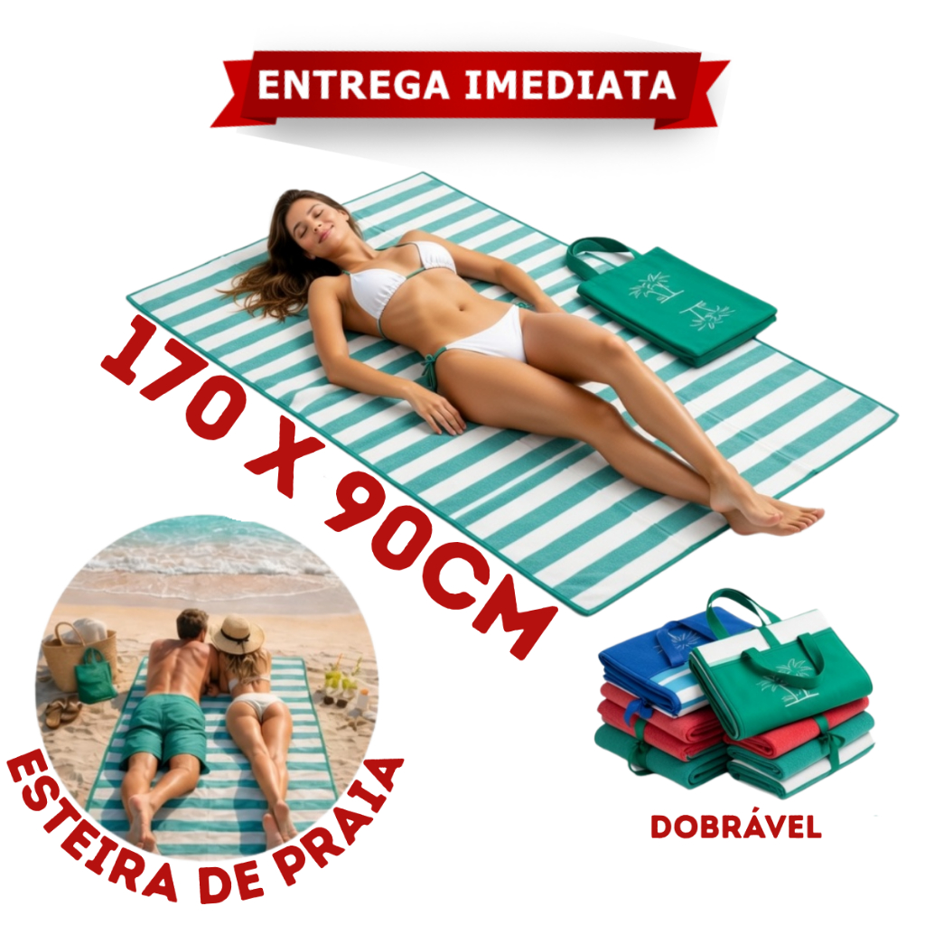 Esteira De Praia Dobravel Bolsa Reforçada Casal 170 x 90cm
