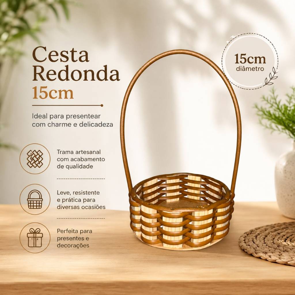 KIT 10 CESTAS FRALDEIRA REDONDA SINTETICO 15X5CM, PRESENTES, LEMBRANCINHAS