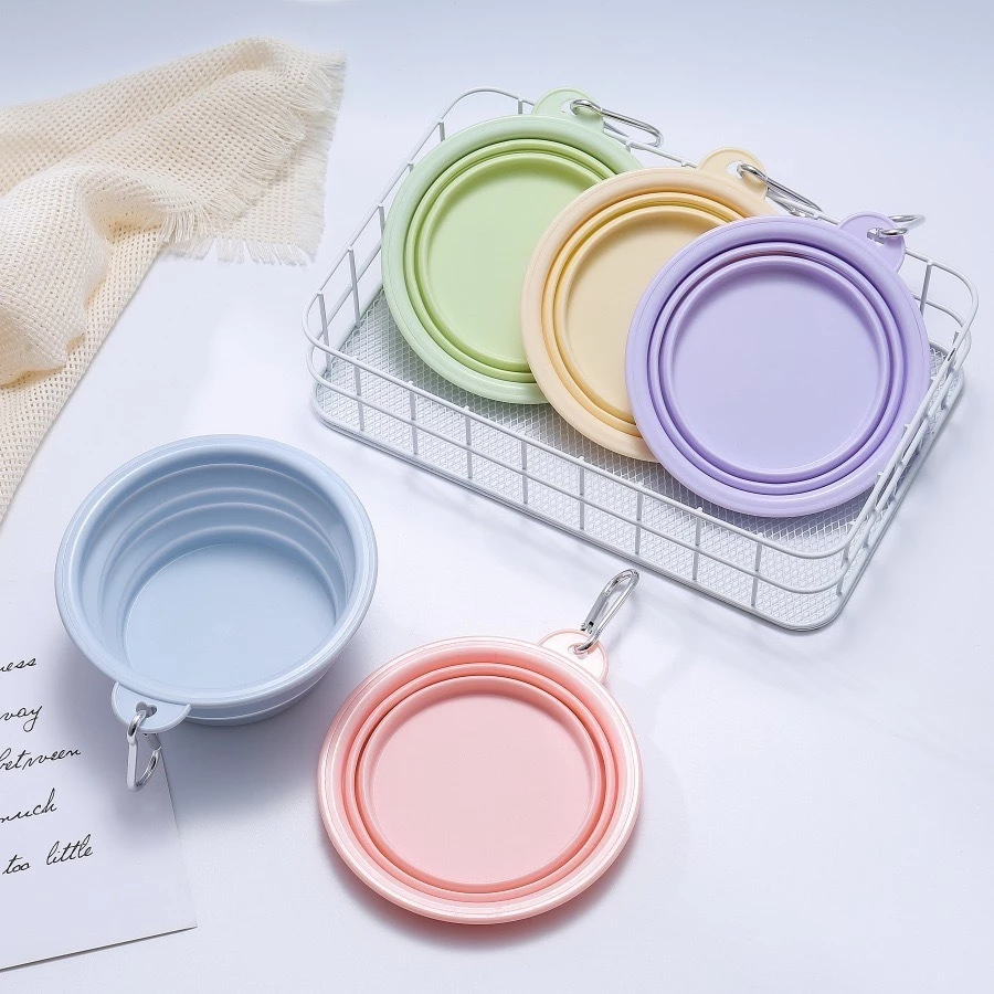 Comedouro Bebedouro Dobrável de Silicone para Passeio de Cães e Gatos Pet com Mosquetão Portátil - 350ml