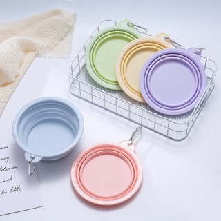 Comedouro Bebedouro Dobrável de Silicone para Passeio de Cães e Gatos Pet com Mosquetão Portátil - 350ml