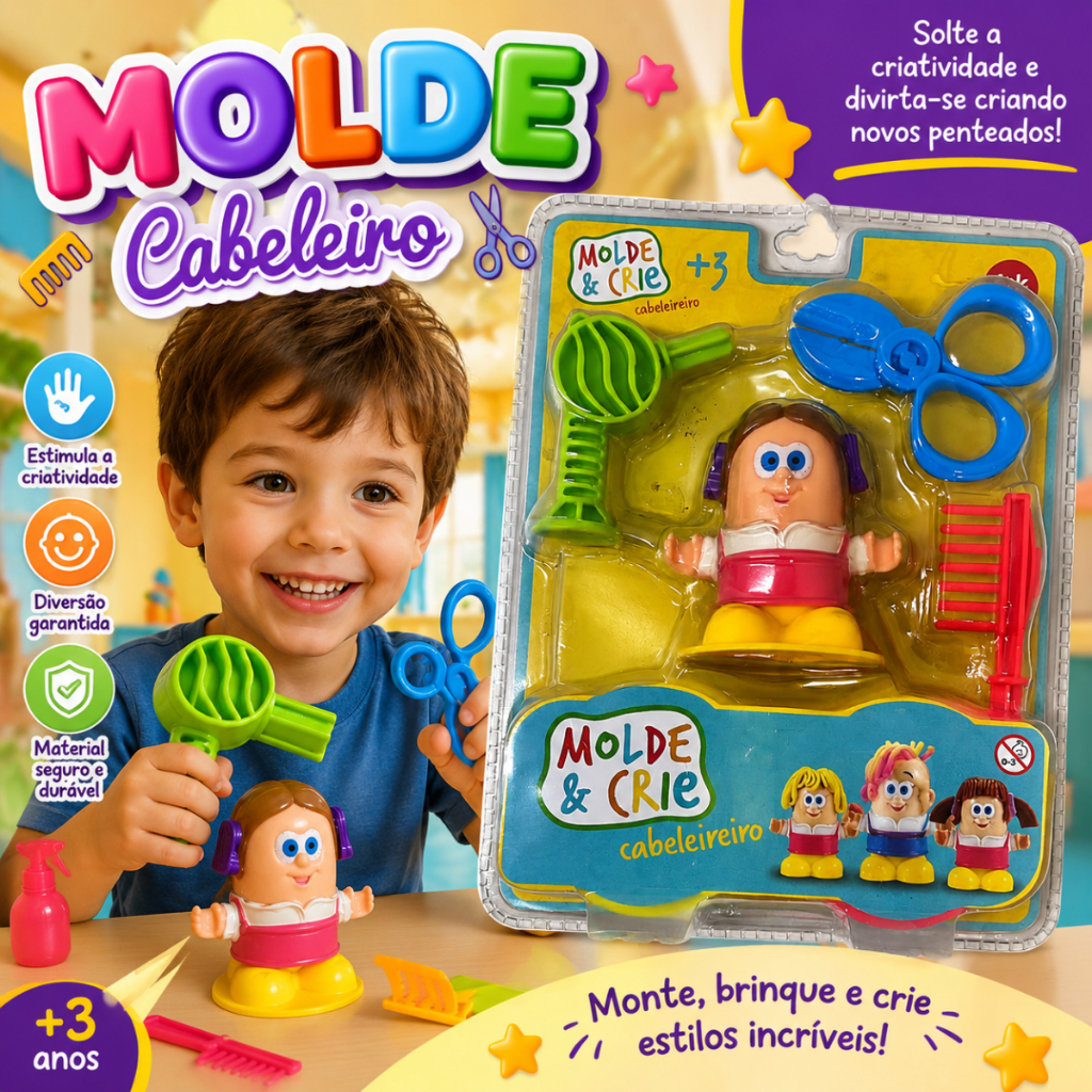 Massinha Mini Clássico Corte Maluco Barbearia De Brinquedo Molde e Crie Cabeleireiro
