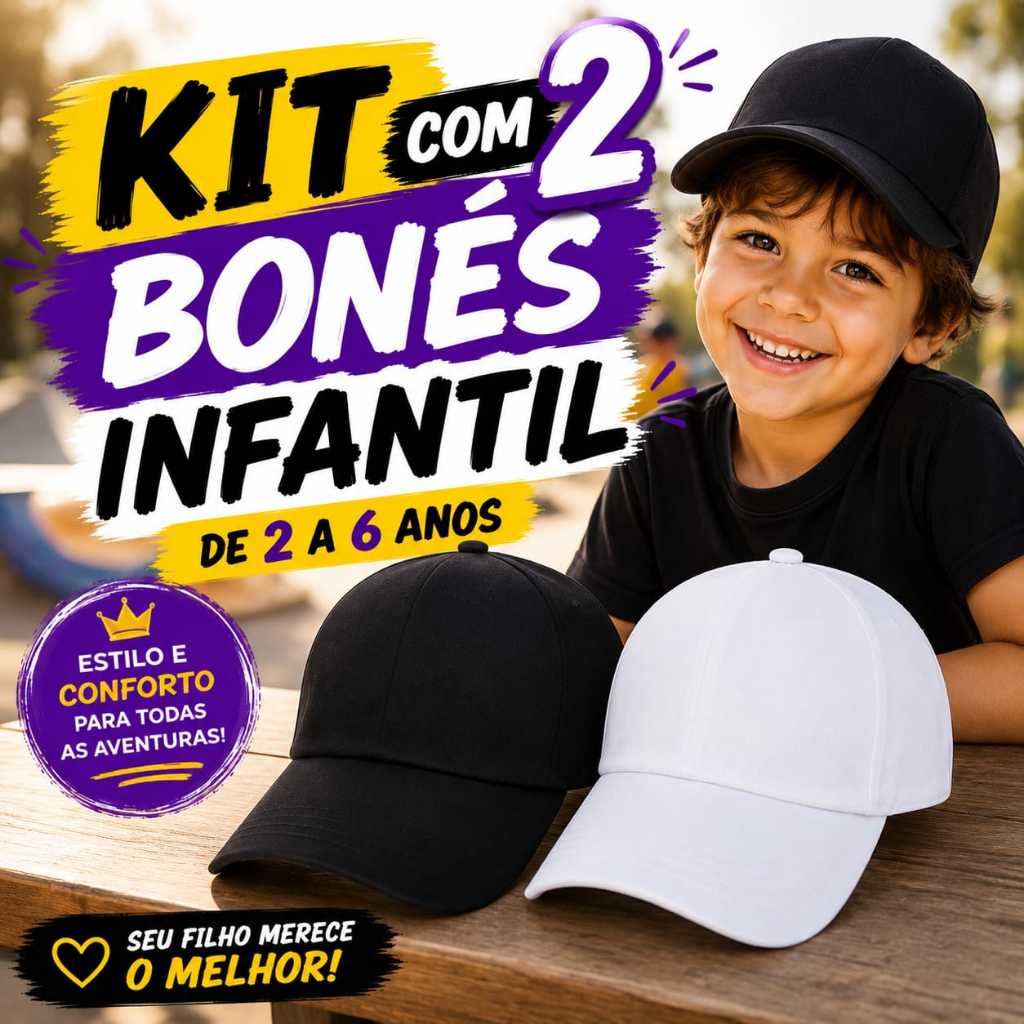 Kit 2 Bonés Infantil Menino Menina Criança 2 a 6 Anos Ajustável Regulável Boné Liso Chapéu Infantil Aba Curva reposição