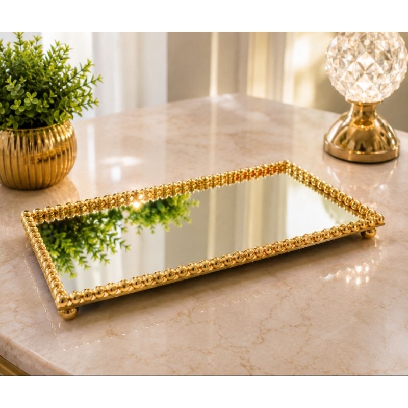 MEGA PROMOÇÃO Bandeja Espelhada Decorativa Luxo Pérolada Strass Original Sala Lavabo Banheiro