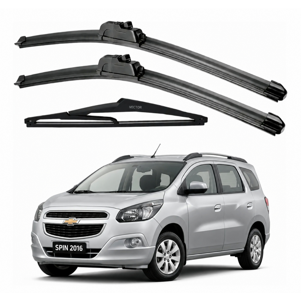 Kit 3 Palhetas Limpador De Parabrisa Dianteiro + traseiro Gm Chevrolet Spin 2012