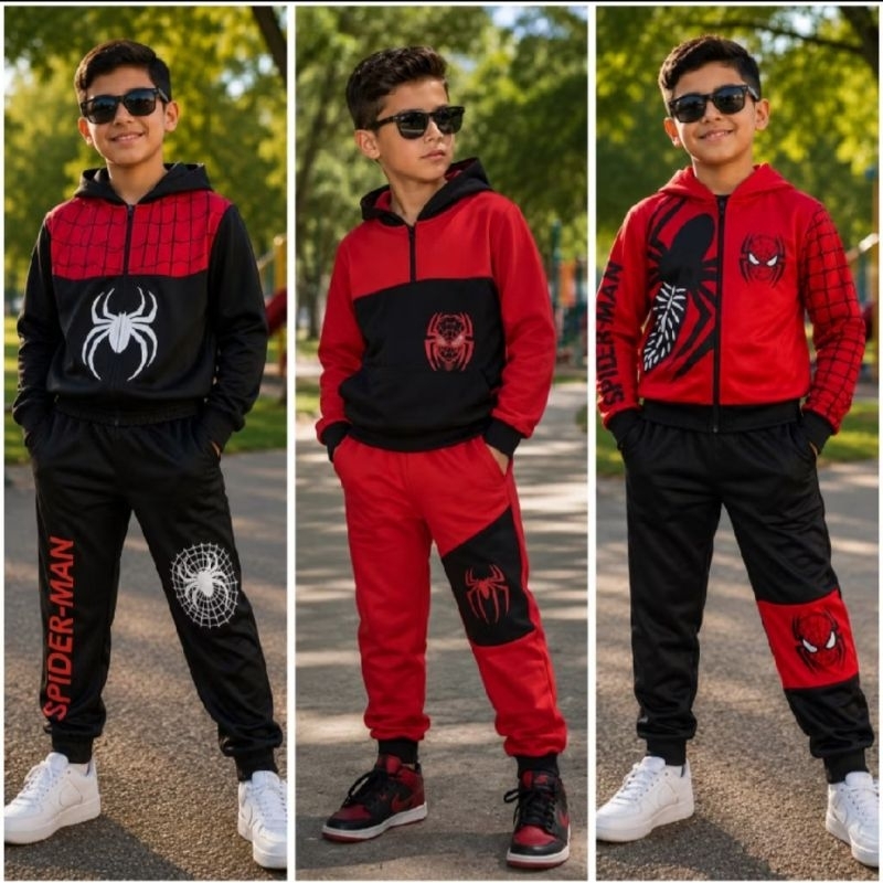Conjunto Infantil Homem-Aranha com Capuz | chimpa casaco + Calça Menino | Roupa Infantil Personagem | Tamanhos 4 ao 12