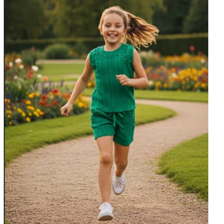 Conjunto Feminino Infantil com Regata e Short com Pérolas  em Tecido Canelado
