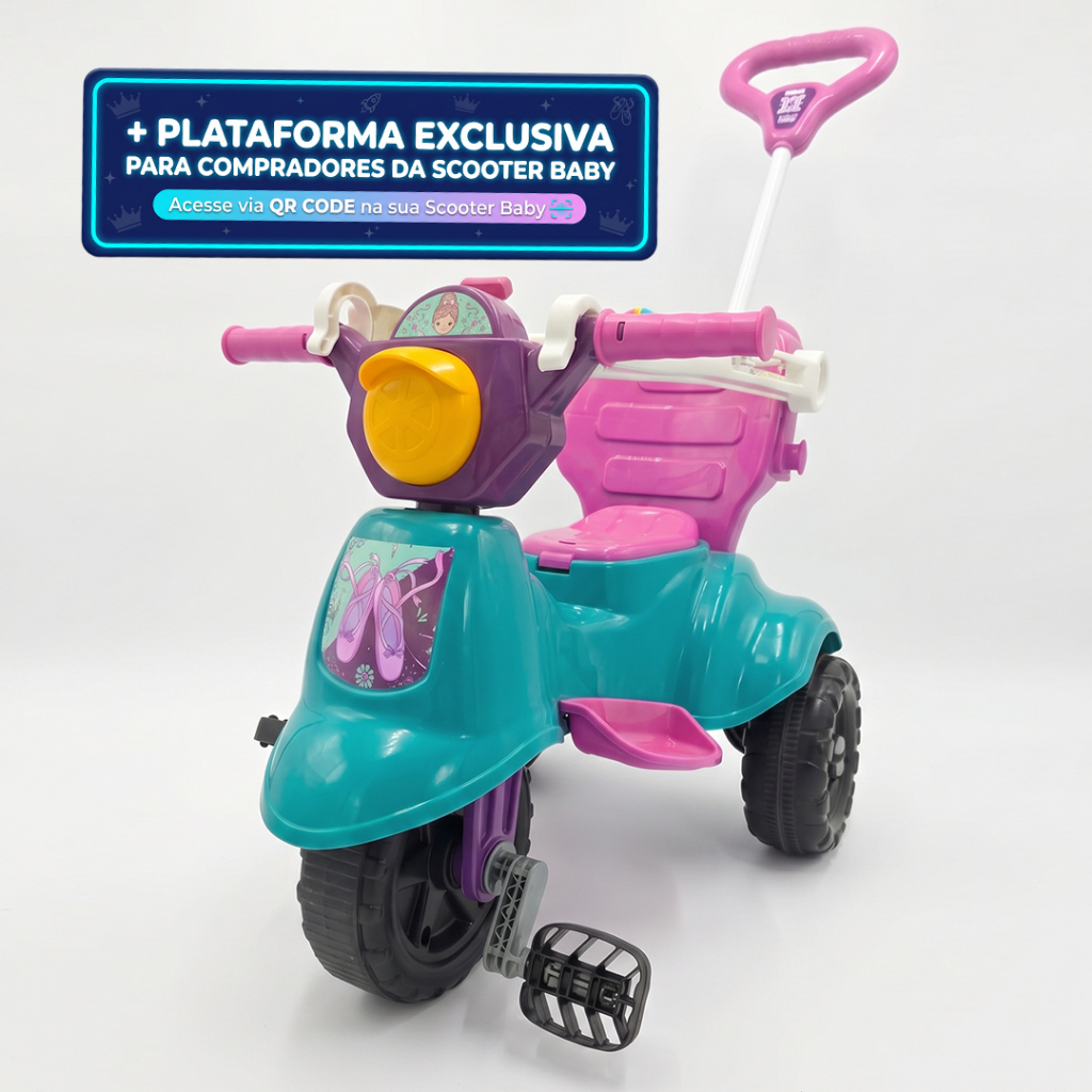 Triciclo Baby Scooter Aurora Carrinho Motoca Infantil Menina +12 Meses até 16kg 
