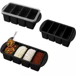 Forma de Silicone 250ml 4 Divisórias Com Tampa Para Congelar Refeições Marmita Em Freezer Congelador