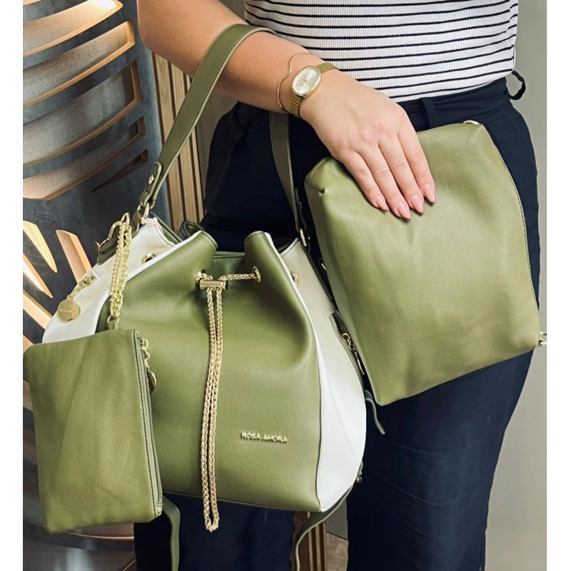 Conjunto de Bolsas Rosa AmorTote Grande e Média Transversal Acompanha Case Notebook Tudo Combinando Dia Dia Maravilhosas
