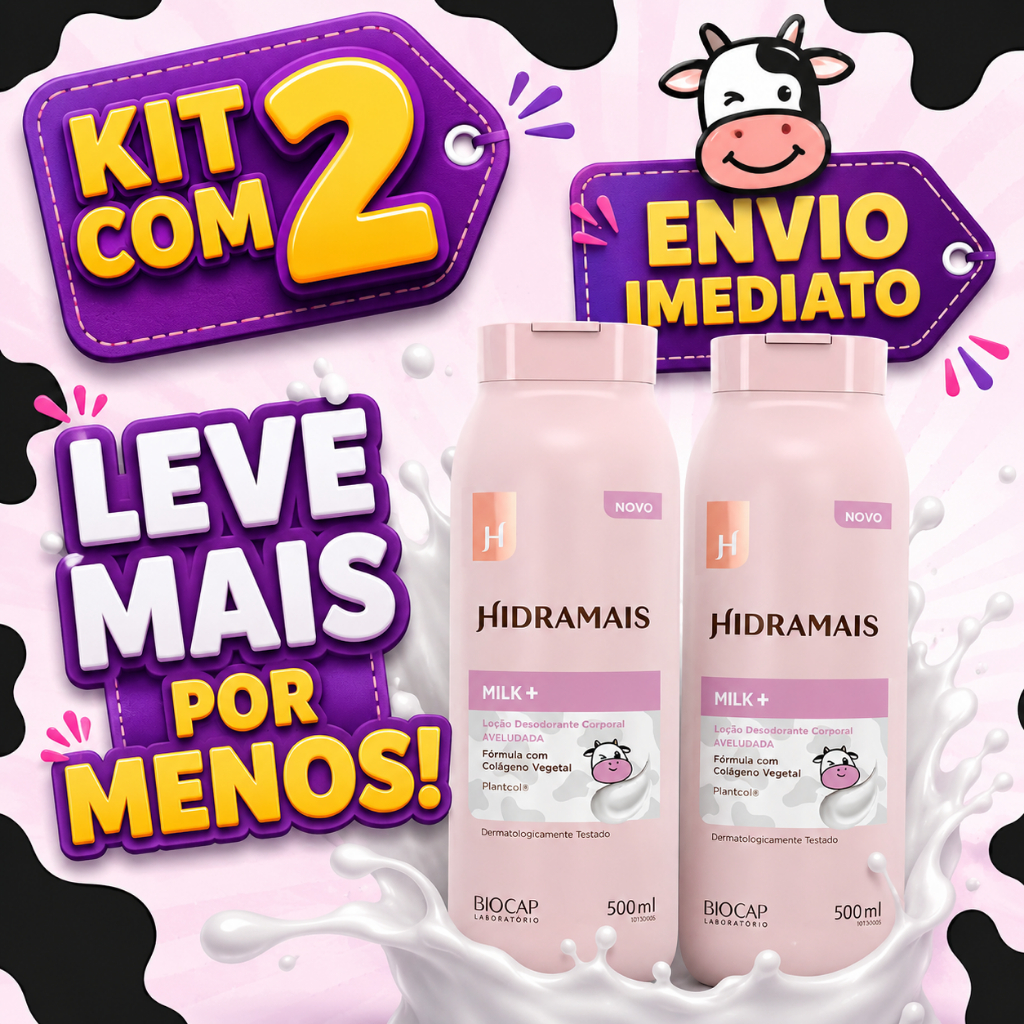 Kit 2 Hidratante Hidramais Milk e colágeno 500ml Cada - Creme, Loção Hidratante (Leve mais pelo menor preço: 1 litro)