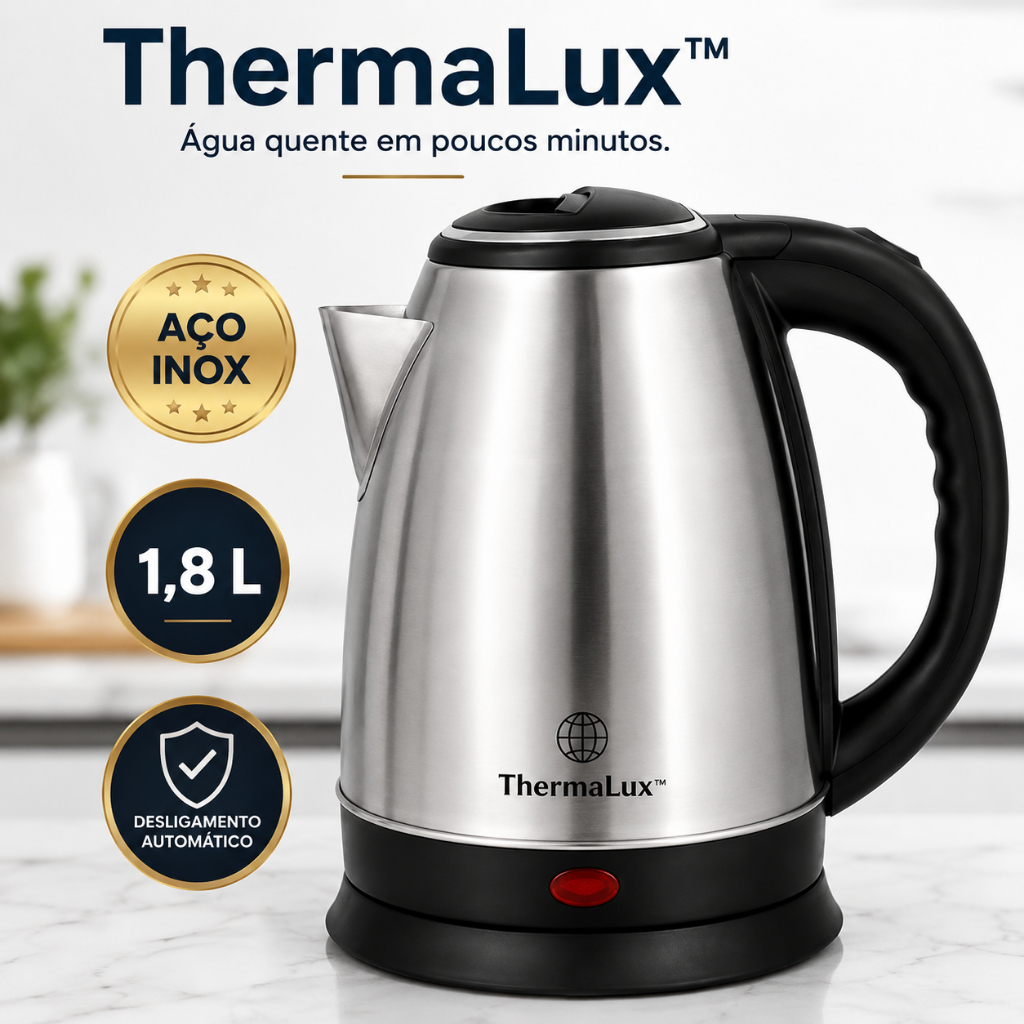 Chaleira Eletrica Inox 1 8 Litros Rapido Aquecimento Alta Potencia 1000W 127V