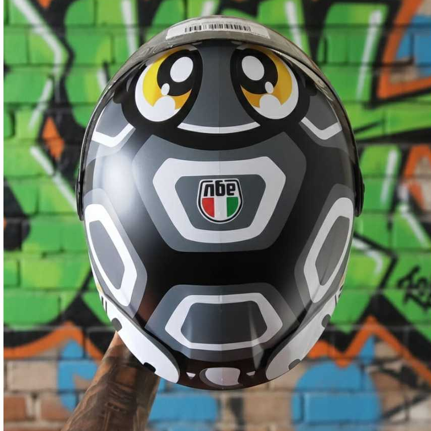 Capacete Aberto New Liberty Three Personalizado Adesivado AGV Turtle Tartaruguinha Cinza