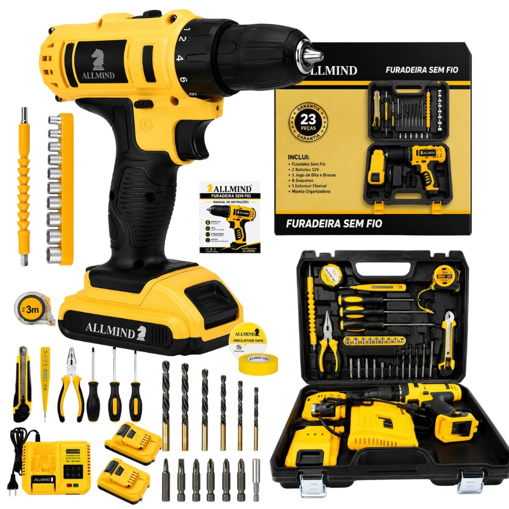 Parafusadeira 450W 25V 2 Baterias Kit De Ferramentas E Maleta Kit Parafusadeira Profissional
