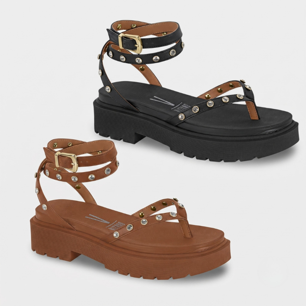 Sandália Feminina Vizzano Flatform Tratorada Strass Original