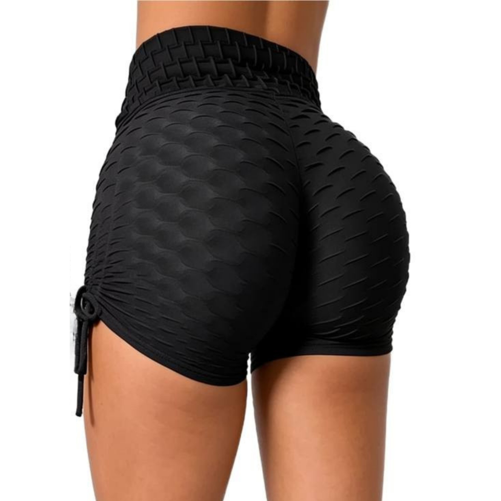 Short Fitness Feminino Bolha Cós Alto Zero Transparente Disfarça Celulite Confortável Para Academia