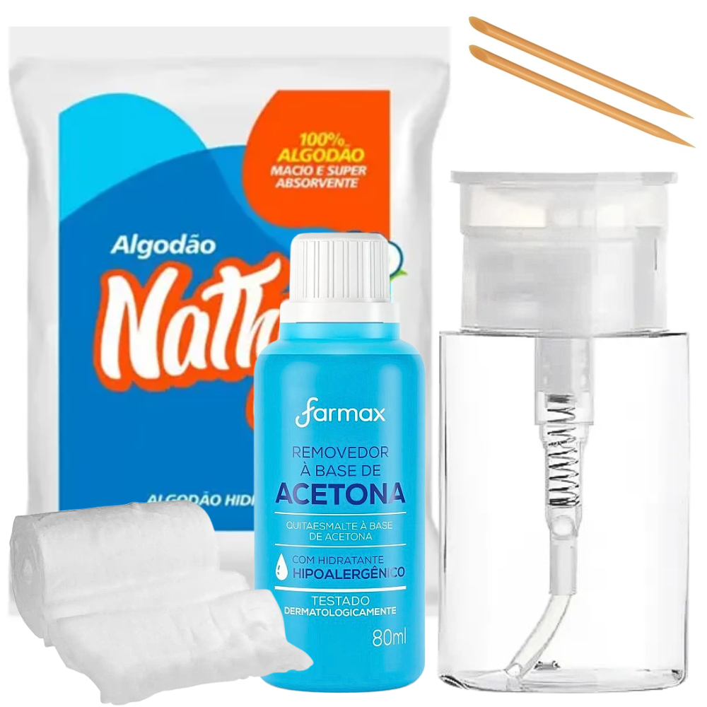 Kit Manicure Dosador Pump + Algodão + Removedor De Esmalte