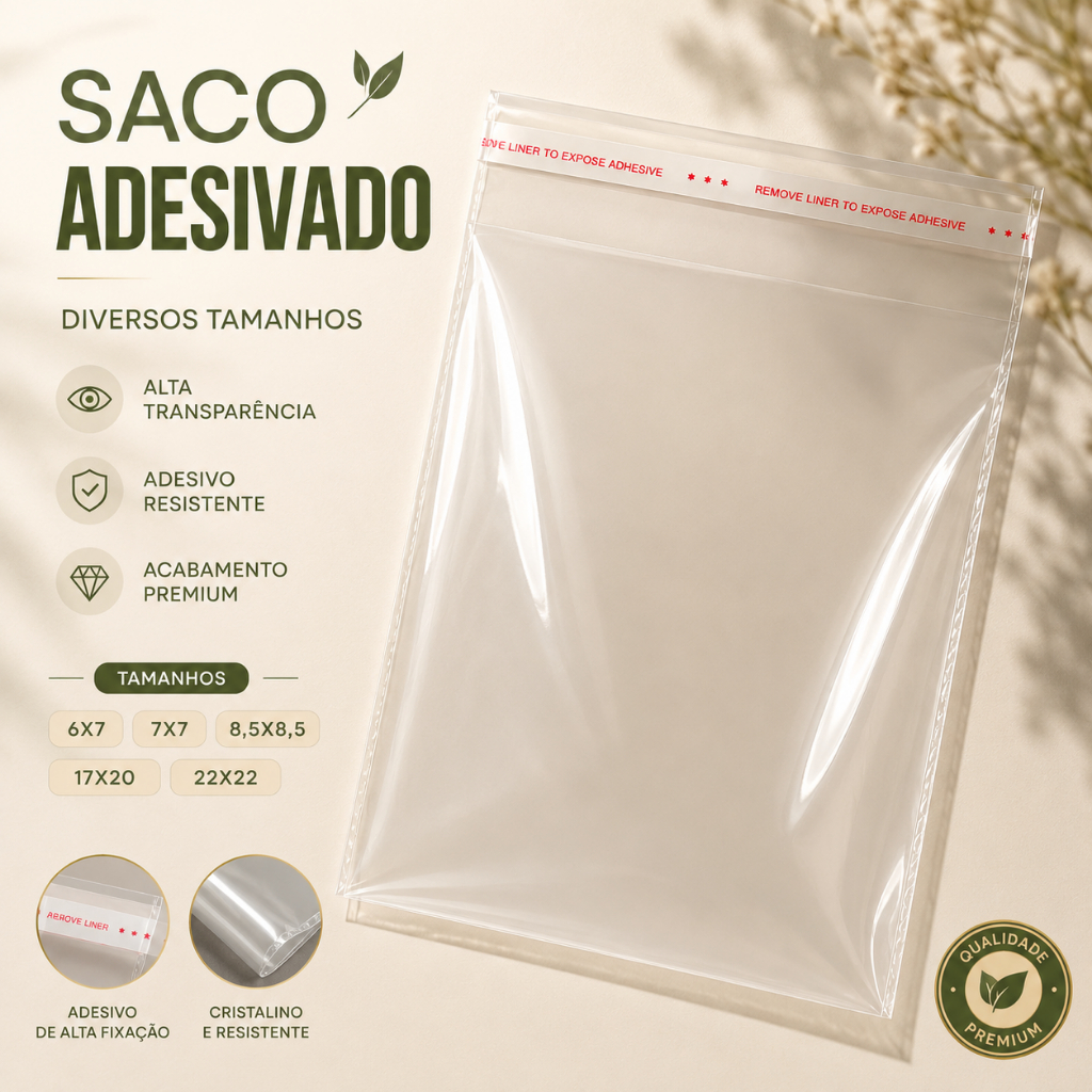 Saco Plástico Adesivado 100 Unidades Transparente Abre e Fecha Auto Adesivo Colante Embalagem