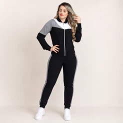 Conjunto Feminina Malha Crepe Jaqueta Con Ziper e Calça Con Bolso Funcional, Varios Cores, Tamanhos P M Moda Invierno