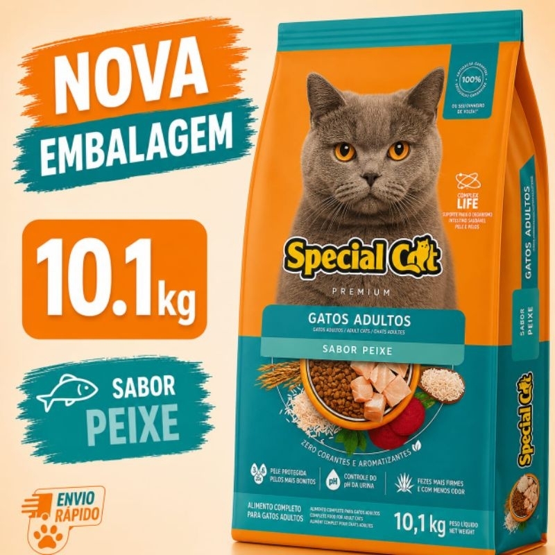 Ração Premium Gatos Adultos Sabor Peixe 10.1kg