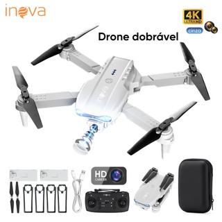 INOVA Drone Profissional Dobrável Câmera HD 1080p Sensor Anti-Obstáculo Voo Longo Alcance Acompanha 2 Baterias