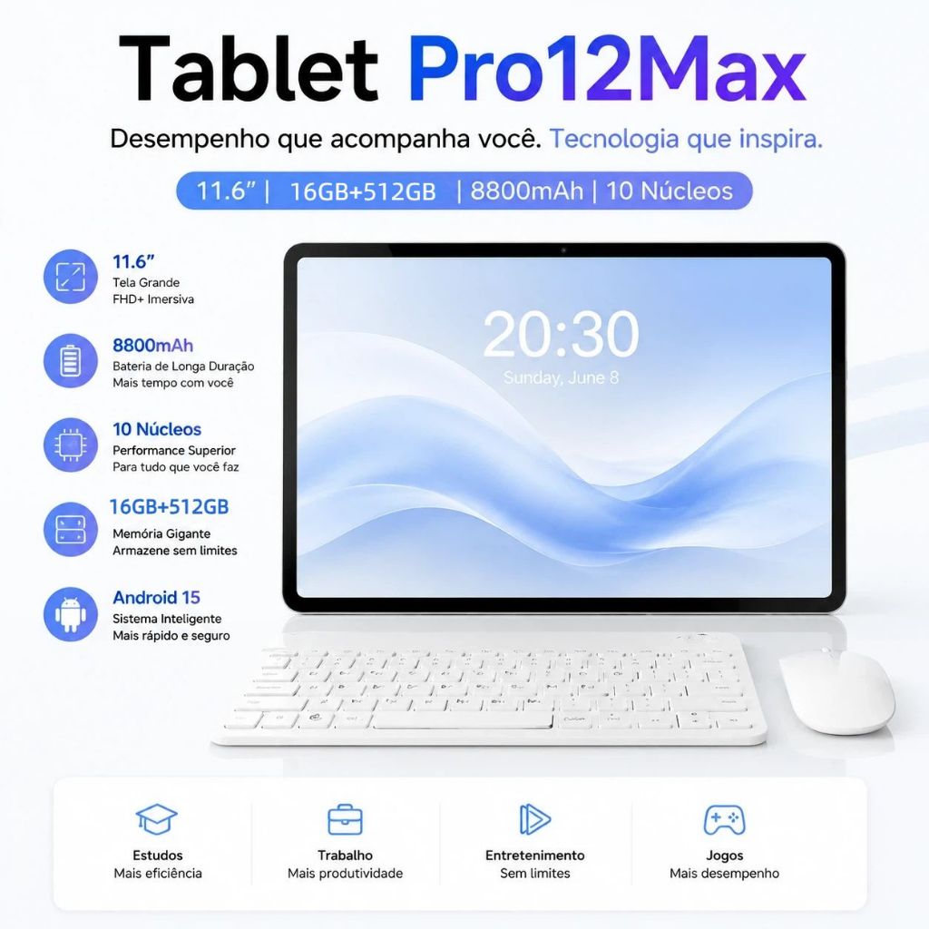 【Free Keyboard and mouse】Tablet Pro12Max Tablet 11.6 Inch 16GB+512GB 8800mAh Battery Android Tablet 5G