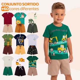 Kit Sortido 4, 10 ou 16 Peças de Roupas Infantil Bebê Menino Camisetas + Bermudas ou Roup…