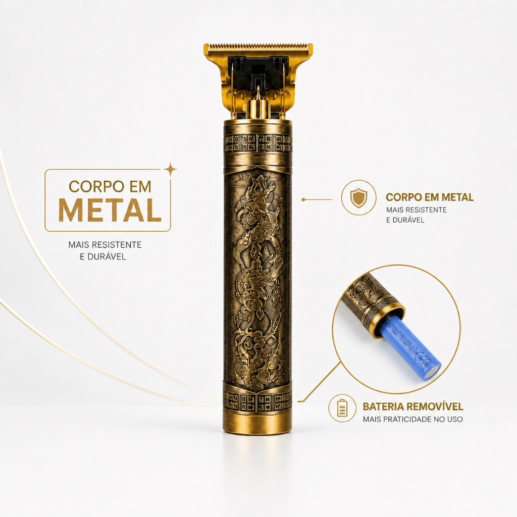 Máquina de Cortar Cabelo Dragão Corpo em Metal Profissional Dourada