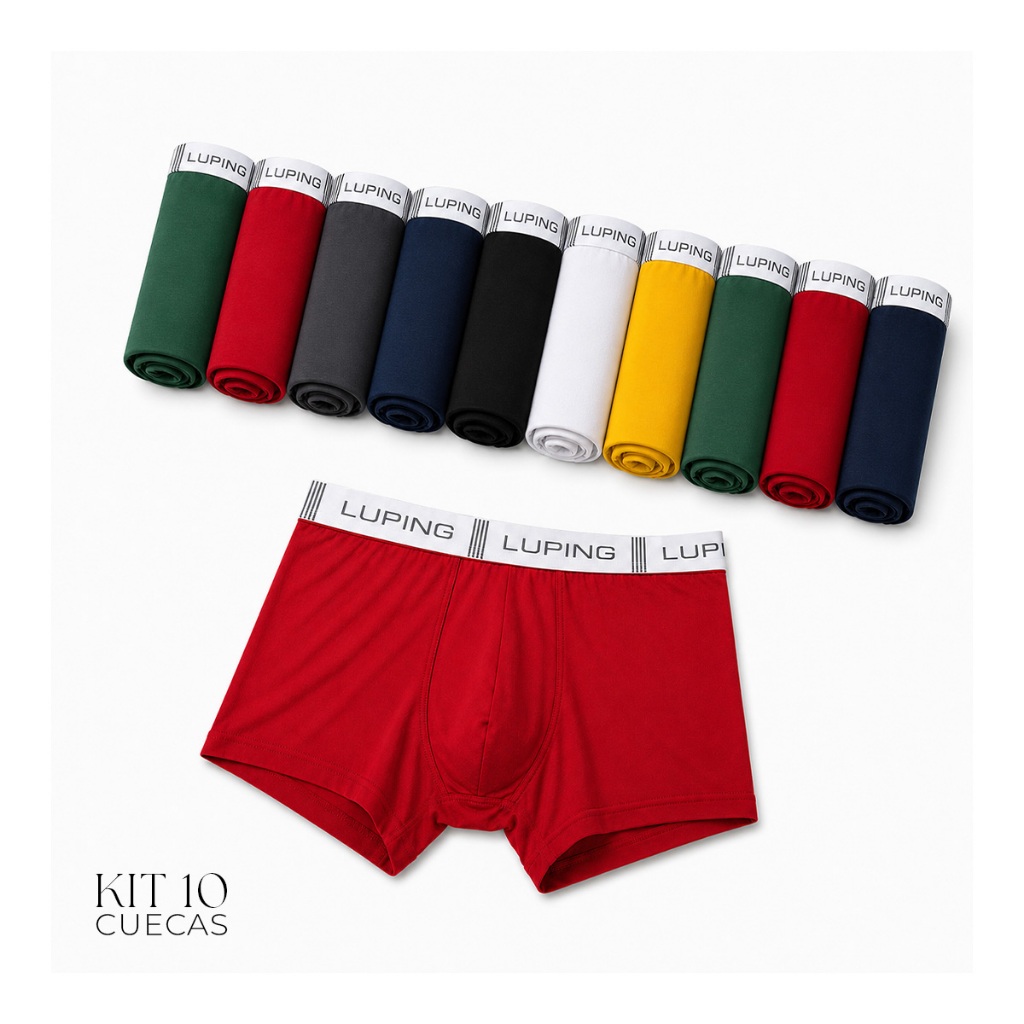 Kit 10 Cuecas Boxer Adulto Masculina Microfibra Confortável Forro 100% Algodão Cores Variadas