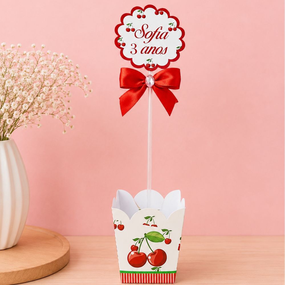 Centro de mesa cachepô personalizado Cerejinha para decoração de festas / lembrancinhas personalizadas tema cereja