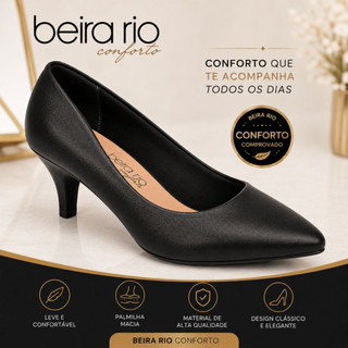 Scarpin Feminino Sapato Beira Rio Salto Baixo Fino Elegante Preto Original Bico Fino