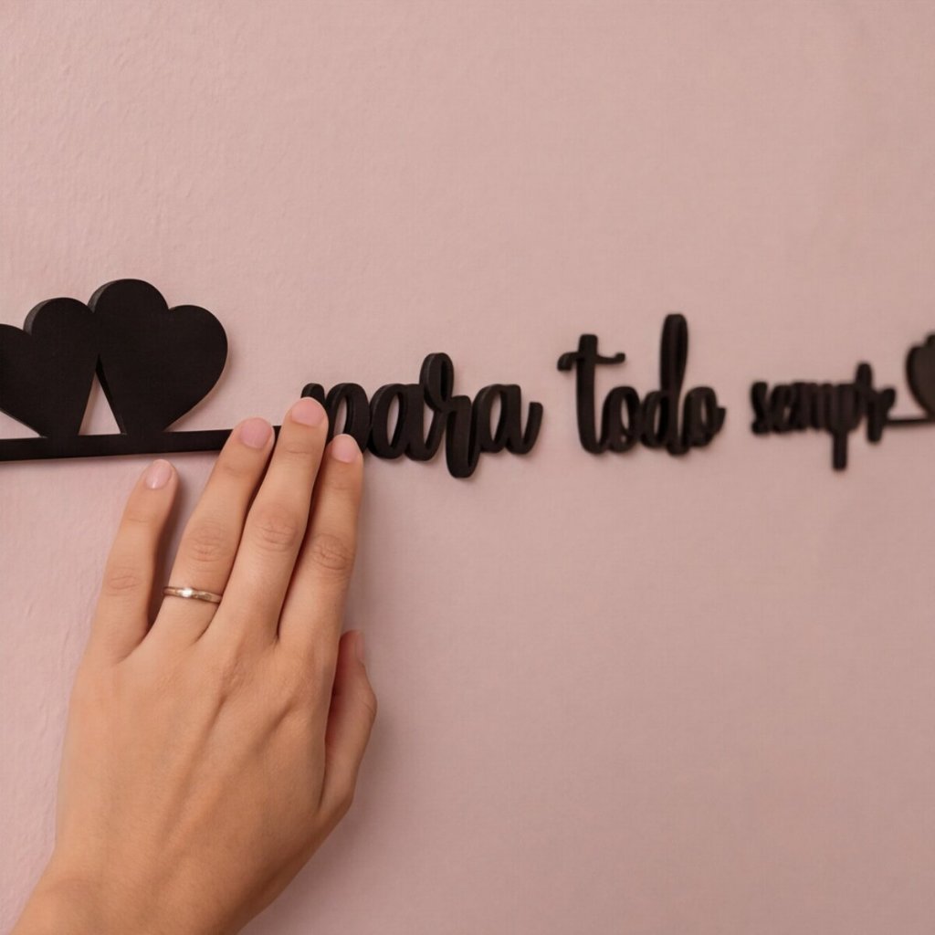 Frase Para Todo Sempre 2 Corações MDF Preto Decoração Parede Quarto Casal Cabeceira Namorados