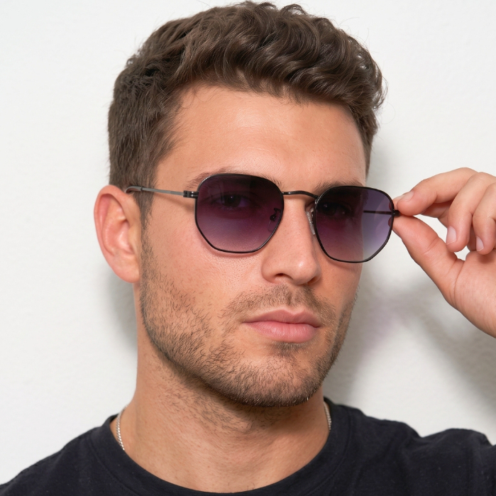 Oculos de Sol Hexagonal Preto Degrade Original Premium Blogueira Tendencia uv400 Feminino Masculino