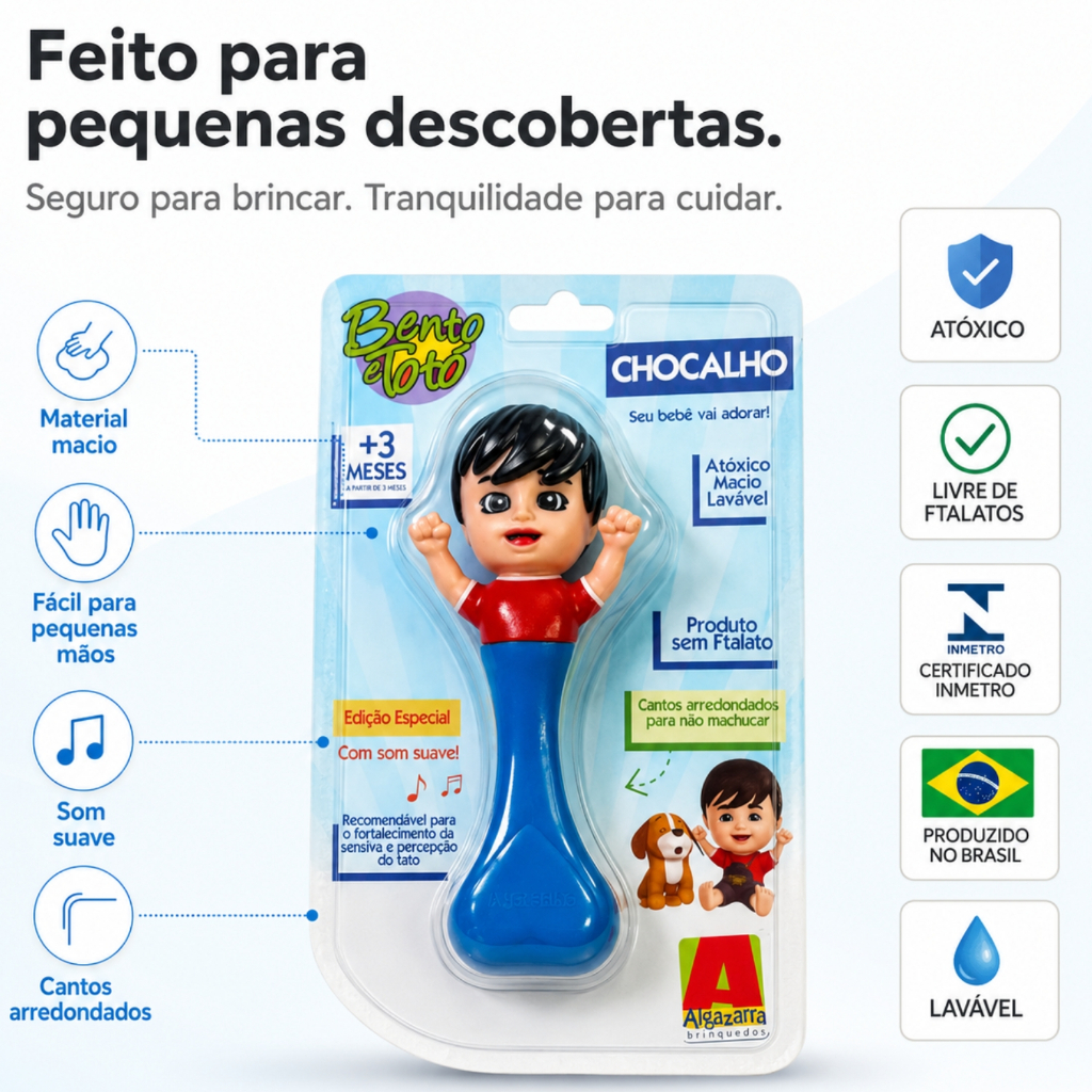 Chocalho Bebê Bento e Totó Sensorial Mordedor Macio Atóxico Montessori 3 Meses · foto 2