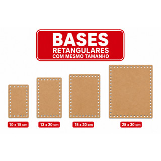 Bases Retangulares MDF  Cantos Quadrada Kit com 5 Peças para Crochê Decoração Bandejas Cestos Artesanato Vários Tamanhos