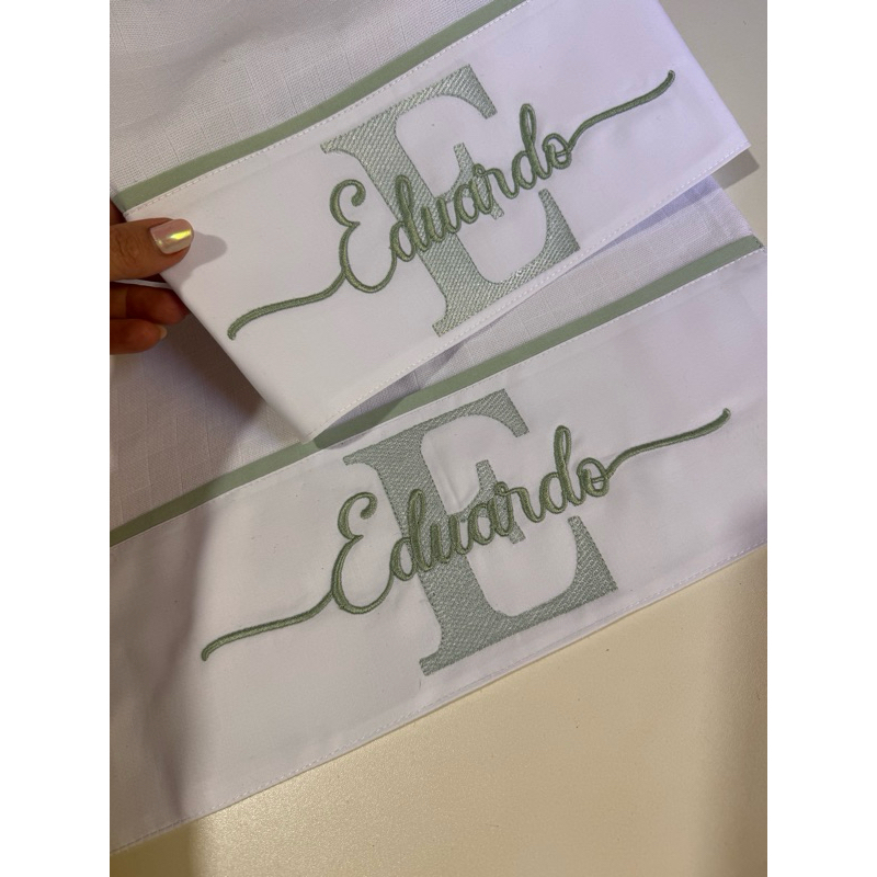 Kit 2 Fraldas de Boca Personalizadas | Inicial + Nome Sobreposto | Bordado Monograma