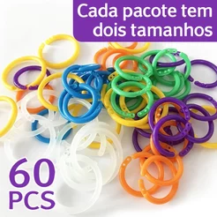 Argolas Articuladas Plásticas, 60 Peças com 22mm/28mm, argola para encadernação, fichários, cadernos, álbuns, scrapbook
