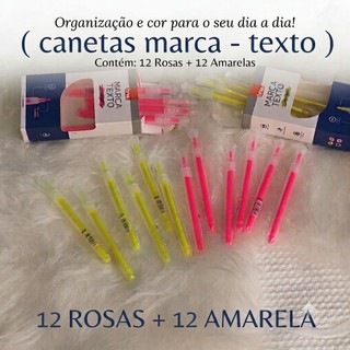 CANETA MARCA TEXTO 12 ROSA E 12 AMARELO 24 UNIDADES